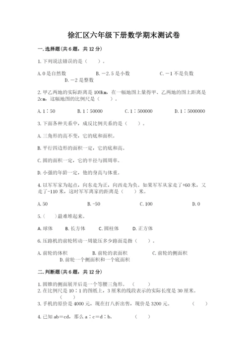 徐汇区六年级下册数学期末测试卷必考题.docx