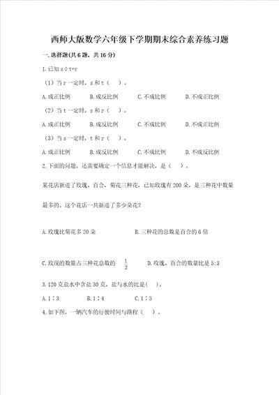 西师大版数学六年级下学期期末综合素养练习题易错题