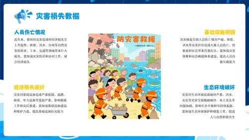 蓝色卡通风防灾减灾意识安全知识PPT模板