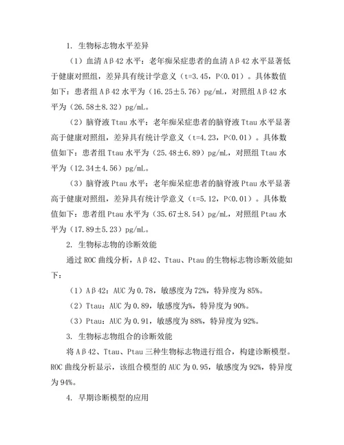 老年痴呆症的早期诊断生物标志物研究