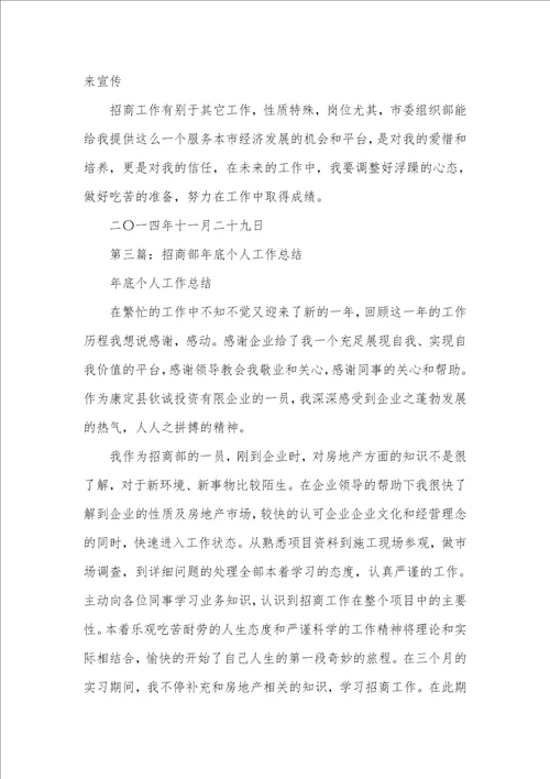 招商个人工作总结个人招商工作汇报总结