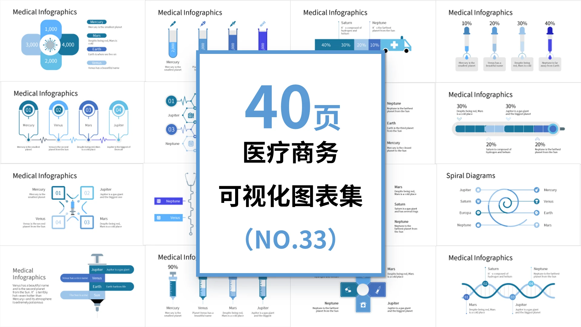 蓝色简约医疗可视化图表PPT模板宣传PPT动态PPT