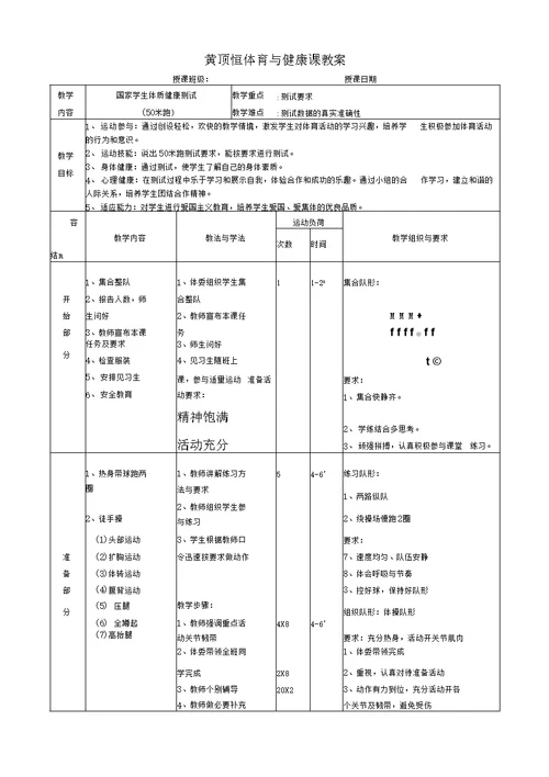 体育与健康课教案设计体质健康测试教案设计(含反思)