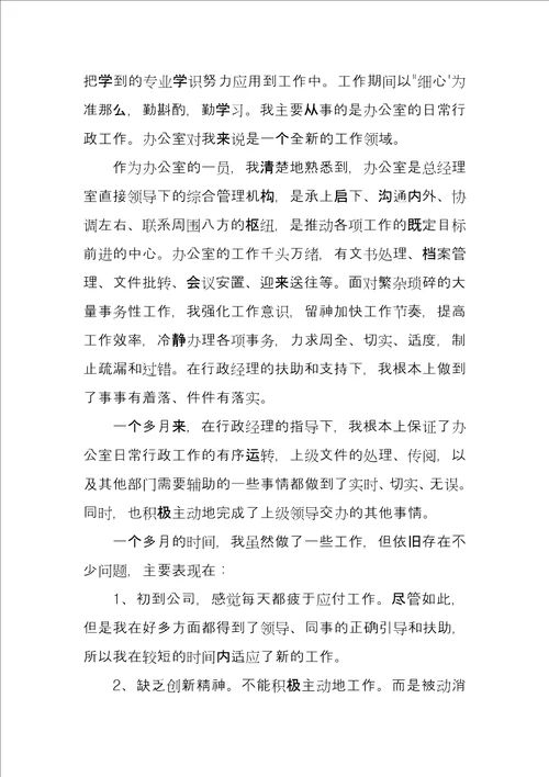 试用期三个月转正工作总结例文