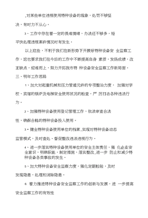 特种设备安全监察工作总结范文
