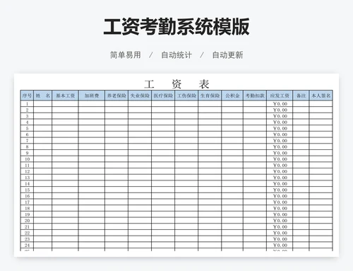 工资考勤系统模版