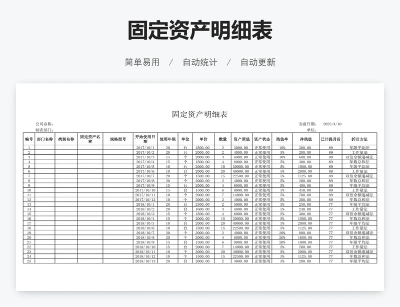 固定资产明细表