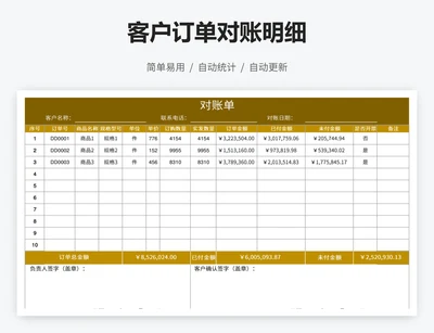 客户订单对账明细