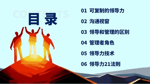 黄色插画风可复制的领导力培训课件团队