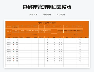 进销存管理明细表模版