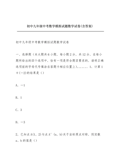 初中九年级中考数学模拟试题数学试卷(含答案).docx