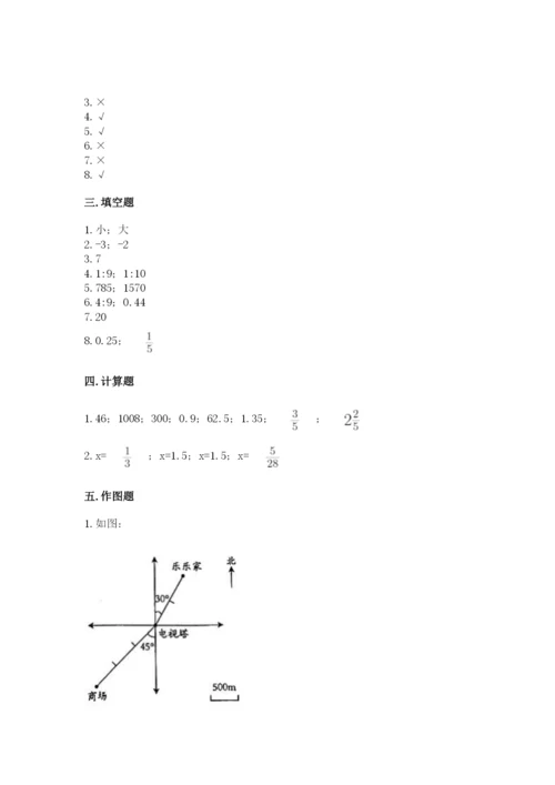 冀教版小学六年级下册数学期末综合素养测试卷带答案（最新）.docx