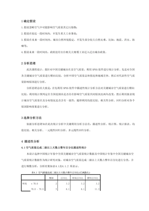 应用统计学优秀课程设计运用SPSS对城市空气质量的统计分析.docx