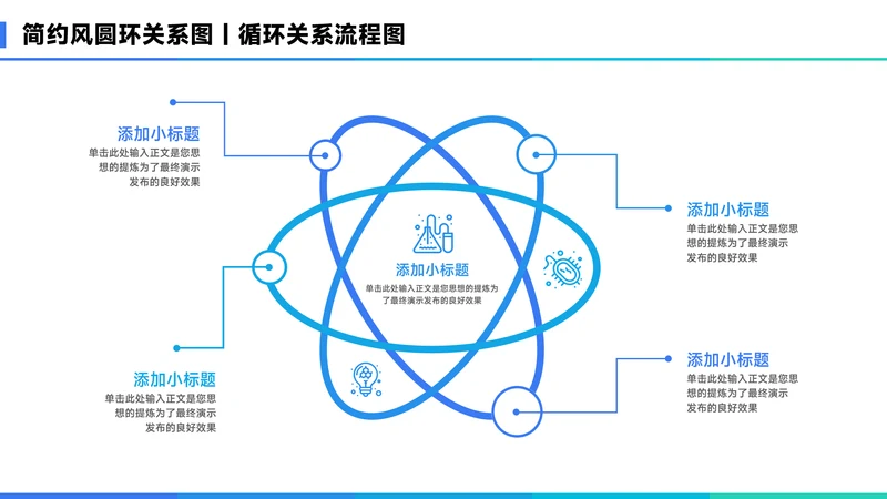 蓝色简约风4项圆环总分关系图PPT