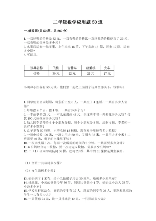 二年级数学应用题50道附参考答案（考试直接用）.docx