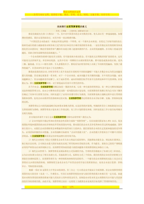 浅谈推行全面预算管理的意义.docx