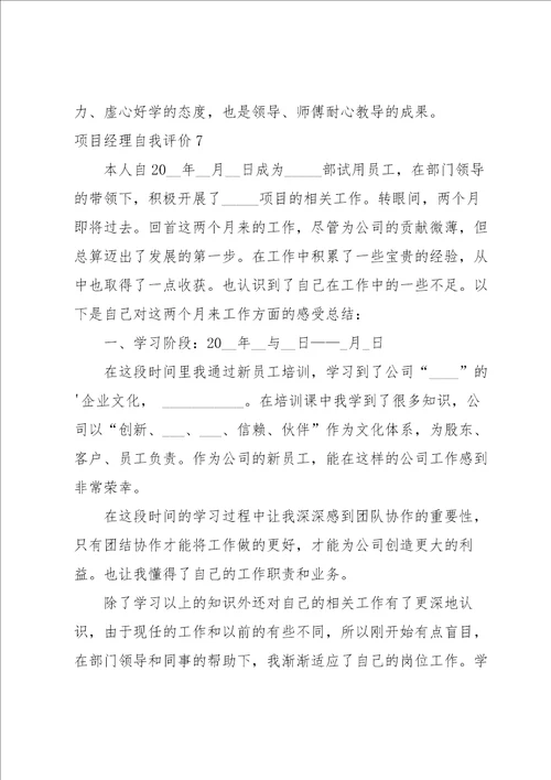 项目经理自我评价