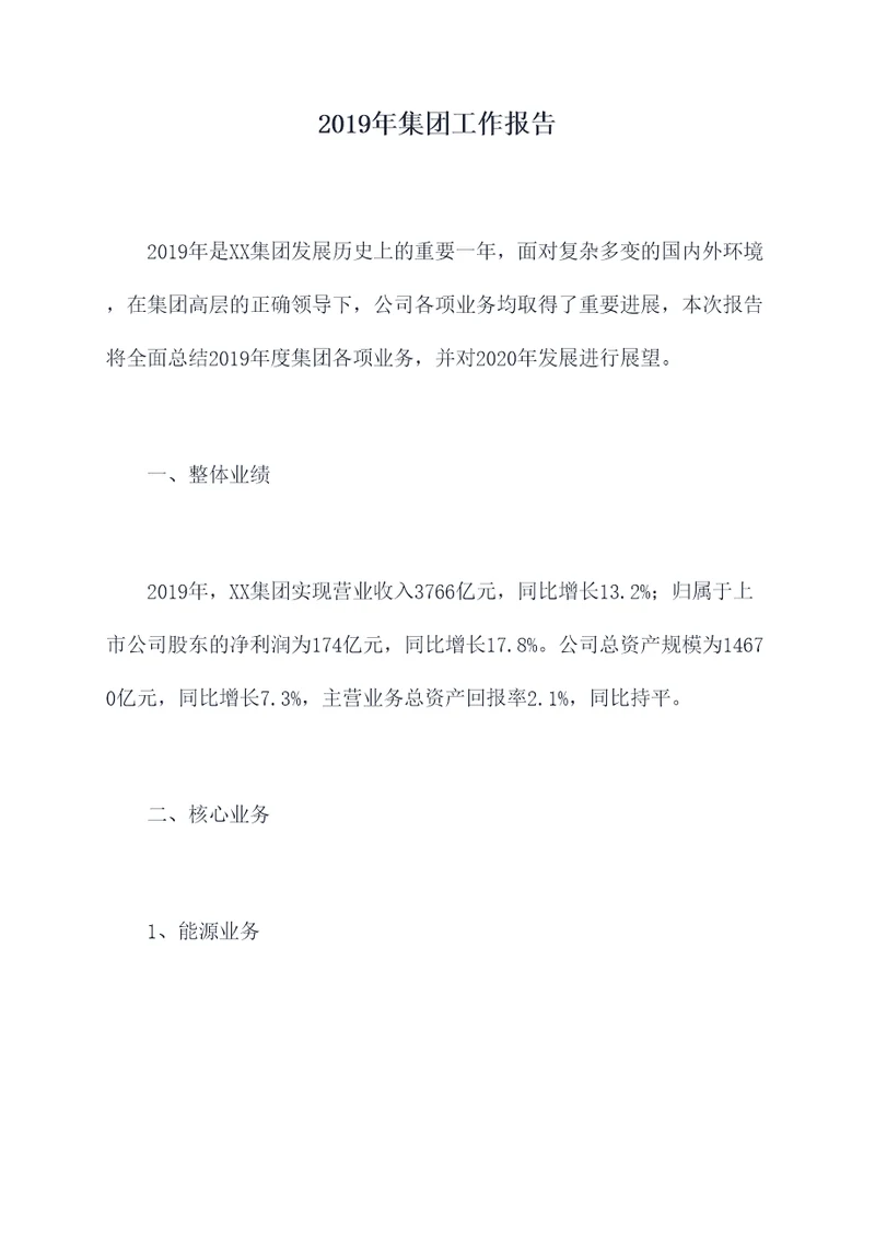2019年集团工作报告