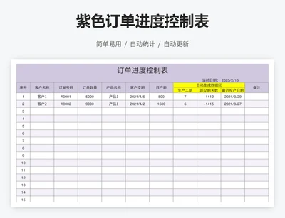 紫色订单进度控制表