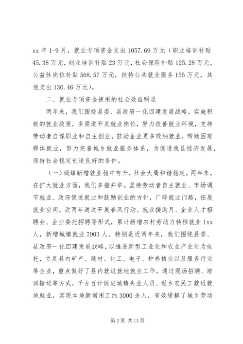 县就业专项资金使用管理情况自查报告.docx