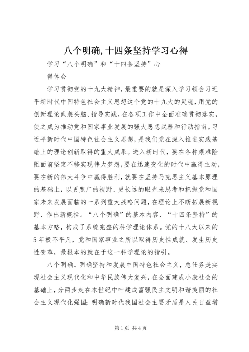 八个明确,十四条坚持学习心得.docx