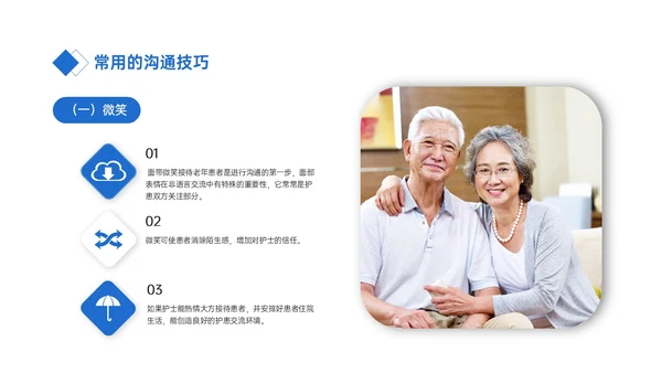 蓝色简约商务老年病人沟通技巧培训PPT课件