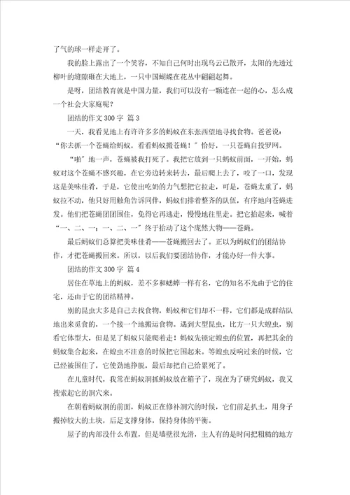 团结的作文300字五篇