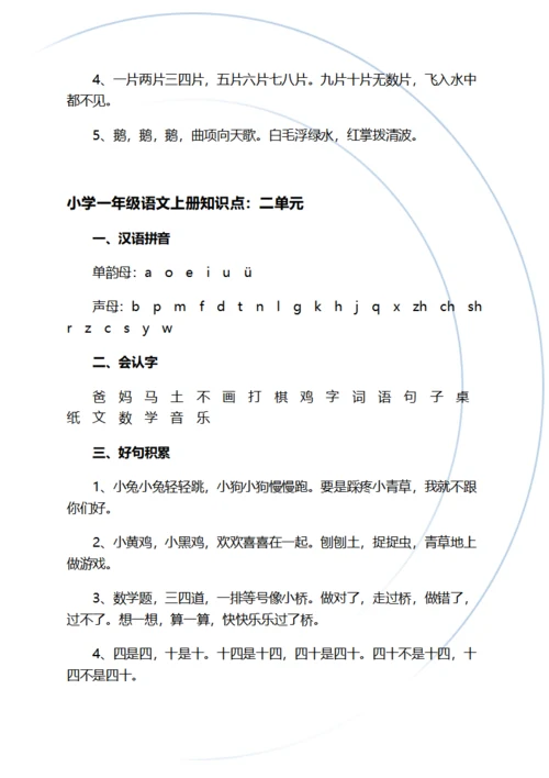 小学一年级语文上册知识点