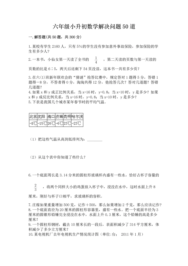 六年级小升初数学解决问题50道精品（考试直接用）.docx