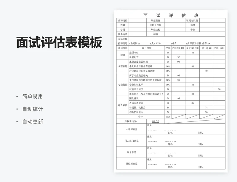 面试评估表模板