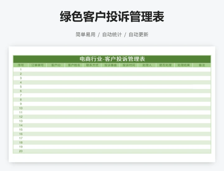 绿色客户投诉管理表