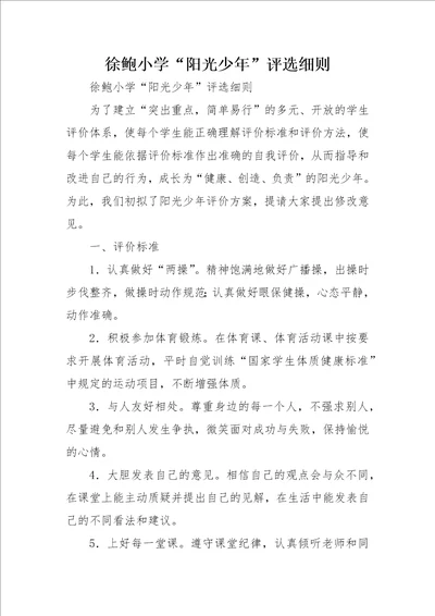 徐鲍小学“阳光少年评选细则