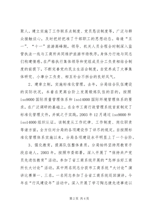 塑造依法行政良好形象彰显红盾之师文明风采(工商××分局创建文明单位情况的报告).docx