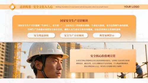 橙色简约商务风安全生产主题宣讲PPT模板