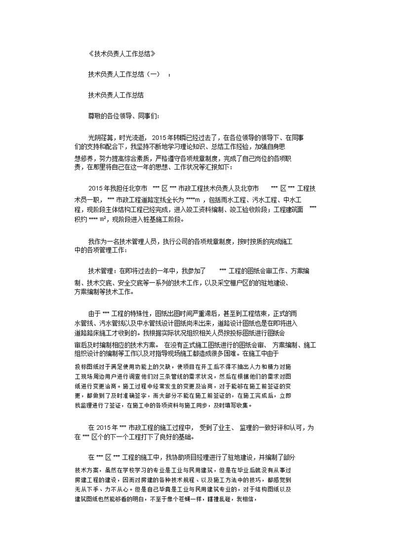 技术负责人工作总结完整版