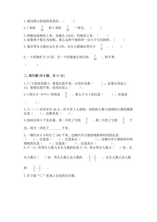 人教版六年级上册数学期末检测卷附答案（巩固）.docx
