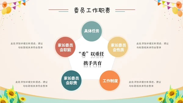 卡通儿童插画风幼儿园家委会工作培训课件ppt模板