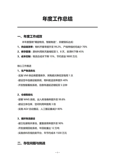 制造业物流部门年度工作总结