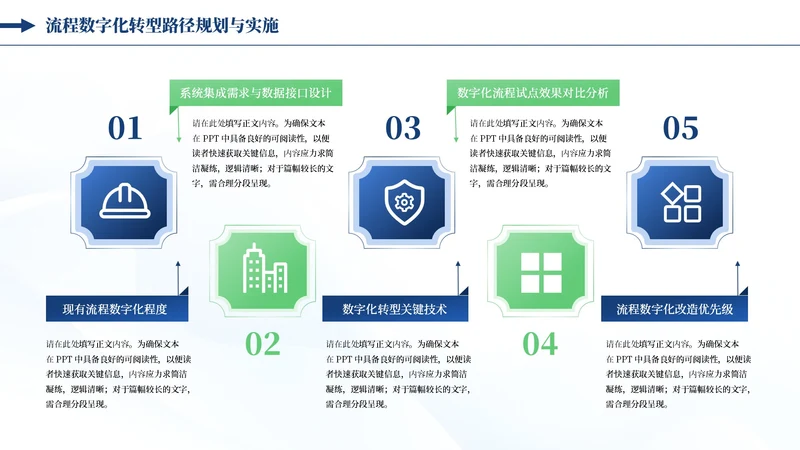 蓝绿色商务风5项流程图PPT单页