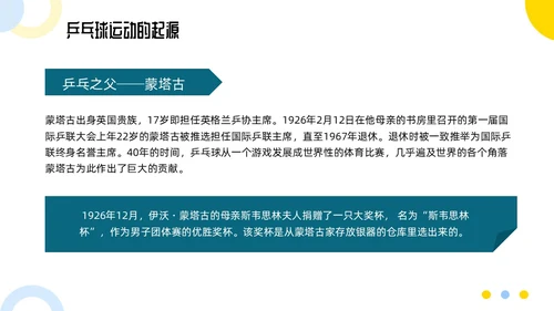 蓝色简约乒乓球起源与发展小学体育PPT课件PPT模板宣传PP