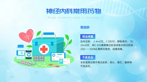 蓝色简约展板风神经内科常用药解析培训PPT课件