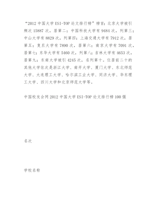 中国大学ESI-TOP论文排行榜揭晓.docx