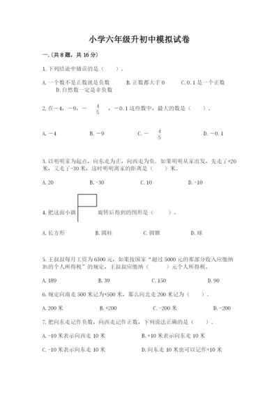 小学六年级升初中模拟试卷精品【夺分金卷】.docx