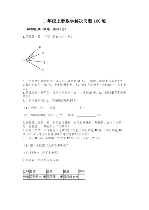 二年级上册数学解决问题100道及参考答案（培优a卷）.docx