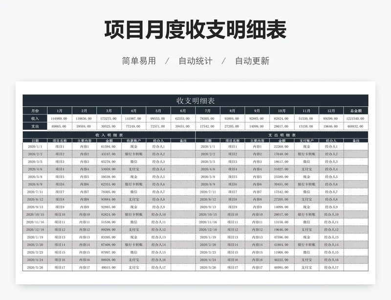 项目月度收支明细表