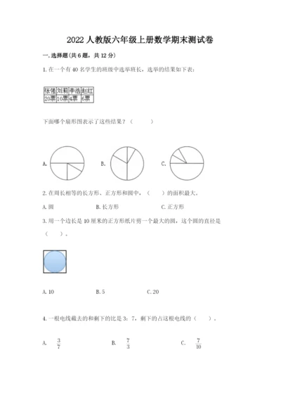 2022人教版六年级上册数学期末测试卷附答案（培优a卷）.docx