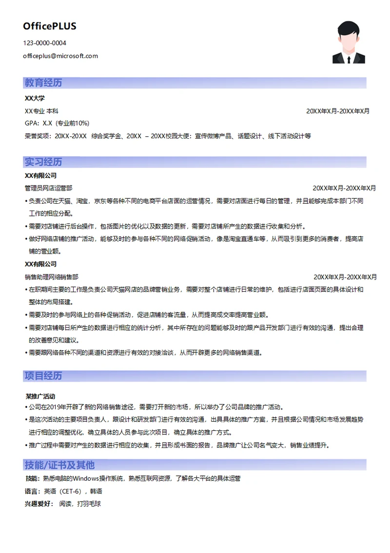 电子商务网店管理简历模板