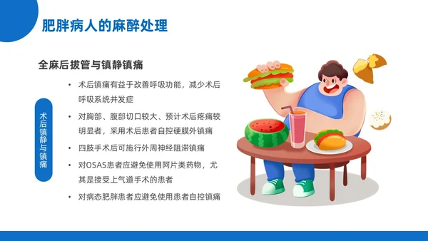 蓝黄色插画风肥胖患者的麻醉管理医院培训PPT课件护理