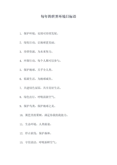 每年的世界环境日标语