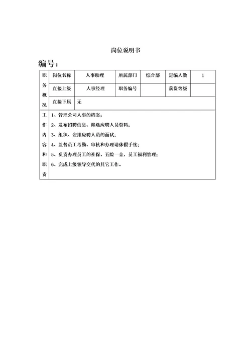 最新综合部部门岗位职责说明书